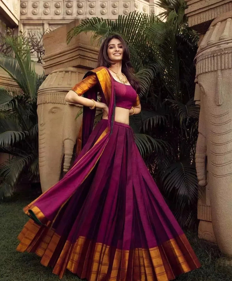 Buy Pattu Kanjeevaram Silk Half Saree Lehenga Pure Zari Waving South Indian  Wadding Woman Half Saree Lehenga With Stitched Blouse,voni Skirt Set Online  in India - Etsy